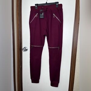 American Stitch Maroon Joggers with Zipper Accents